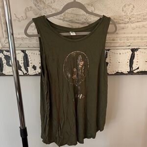 Old Navy Olive Green Tank Top with Sequin Cactus